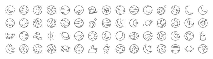 Set of Space Related Line Icons. Editable Stroke for Design, Web Sites, Apps, Cards. Contains Linear Images of Various Planets vector