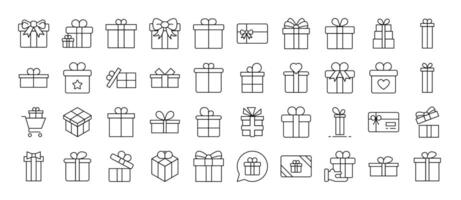 Giftbox, Box for Presents Set of Thin Icons. Editable Stroke. Suitable for Web Sites, Books, Cards, Apps vector