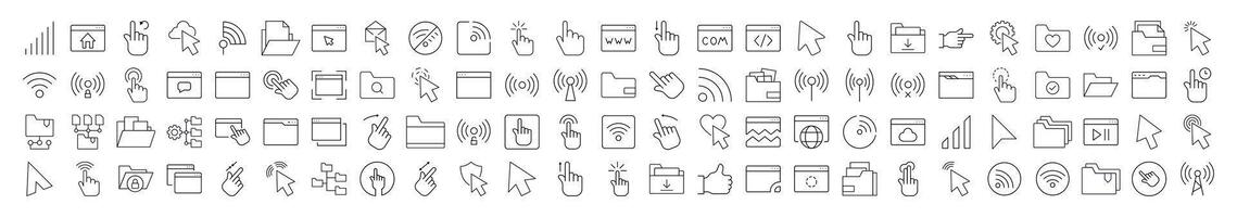 Computer Desktop Thin Line Icon Set. Editable Stroke. Suitable for Banners, Cards, Social Networks, Apps vector