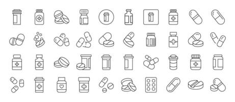Line Icon Set of Meds and Treatment. Contains Icons of Pills that Can Be Used for Design of Cards, Posts, Apps, Web Sites vector