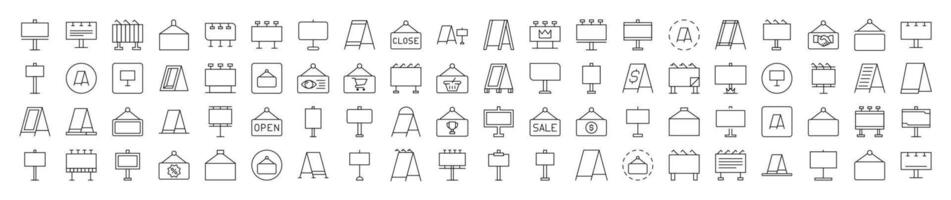 Sandwich Panel, Billboard, Signboard Line Icon Bundle. Editable Stroke. Minimalistic Linear Pictogram for Design of Cards, Apps, Banners, Posts vector