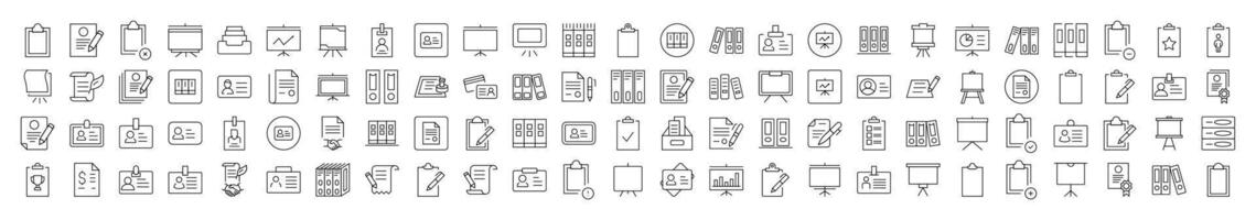 Minimalistic Linear Illustrations of Documents. Contains Icons of Presentation Board, Clipboard, Contract that Can Be Used for Design of Cards, Posts, Apps, Web Sites vector