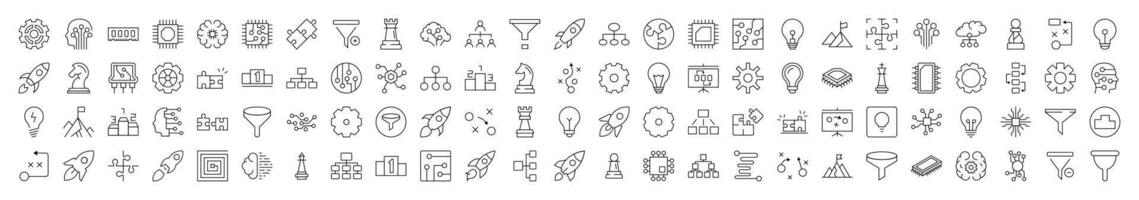 Data and Analytics Icon Collection. Contains Icons of Puzzle, Funnel, Gear, Cogwheel, Spaceship that Can Be Used for Design of Cards, Posts, Apps, Web Sites vector