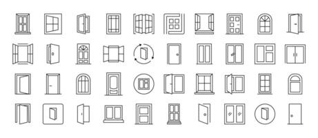 Exterior Line Icon Set. Contains Icons of Doors and Windows that Can Be Used for Design of Cards, Posts, Apps, Web Sites vector