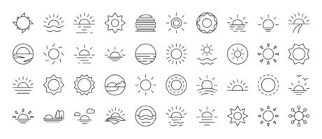 Sun Line Icon Pack. Editable Stroke. Minimalistic Linear Pictogram for Design of Cards, Apps, Banners, Posts vector