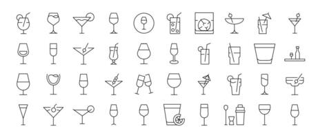 Drinks Simple Linear Illustrations. Contains Icons of Glasses of Cocktail, Champaign and Other that Can Be Used for Design of Cards, Posts, Apps, Wen Sites vector