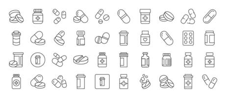 Simple Linear Illustration of Meds and Treatment. Contains Icons of Pills that Can Be Used for Design of Cards, Posts, Apps, Web Sites vector