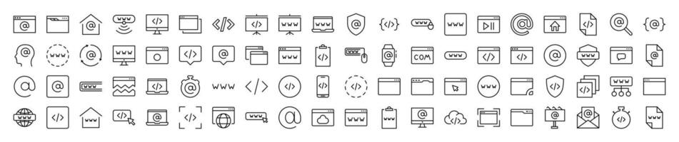 Web Page, Design, Programming Outline Icon Collection. Editable Stroke. Perfect for Infographics, Articles, Books, Flyers, Banners vector