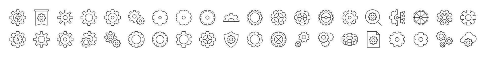 Mechanism and Settings Line Icon Set. Modern Collection for Design, Web Sites, Apps, Cards. Contains Linear Images of Gear vector