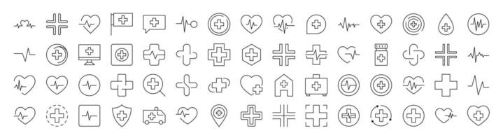Medical Cross Thin Icons Collection. Editable Stroke. Suitable for Web Sites, Books, Cards, Apps vector