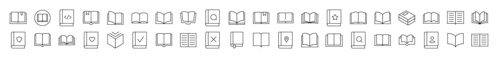 Opened Book Outline Simple Linear Image Collection. Editable Stroke. Suitable for Web Sites, Books, Cards, Apps vector