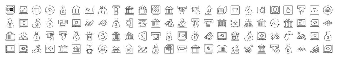 Gold, Bank, Money Bag Set of Thin Icons. Editable Stroke. Suitable for Web Sites, Books, Cards, Apps vector