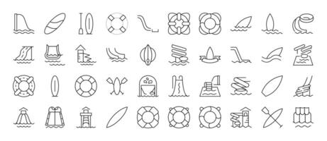 Lifeline and Water Slide Collection of Thin Icons. Editable Stroke. Suitable for Web Sites, Books, Cards, Apps vector