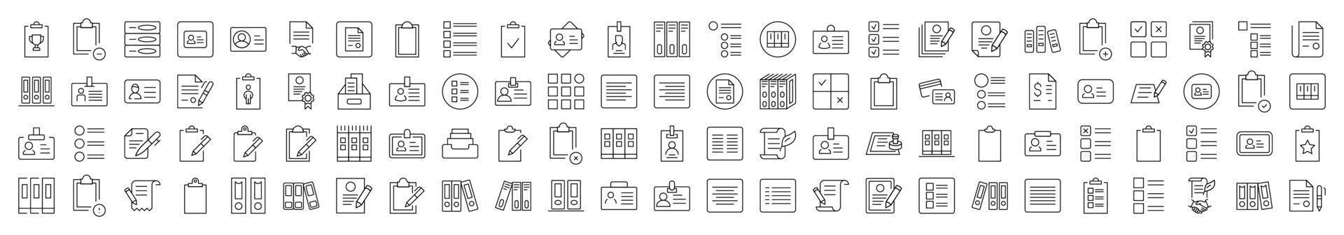 Paper Job Line Icon Pack. Modern Collection for Design, Web Sites, Apps, Cards. Contains Linear Images of Documents, Office, Work