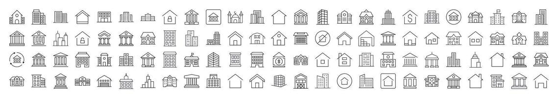 Different Constructions Line Icon Collection. Editable Stroke. Minimalistic Linear Pictogram for Design of Cards, Apps, Banners, Posts vector