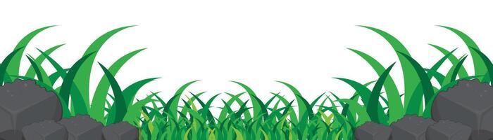 Green grass border isolated on white background. Grass landscape. Rocks and grass background vector