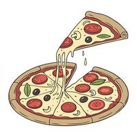 A slice of pizza with olives and cheese on white background vector