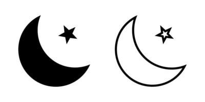 Crescent moon with stars icon on white background. Night icon. Crescent moon icon. Minimalist style. vector