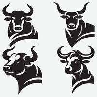 Striking Cow and Bull Head Silhouettes Ideal for Unique Branding Projects vector