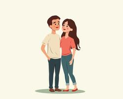 young couple standing together, smiling and looking at each other. The man and woman appear close and happy, representing love, relationship, friendship, and affection vector