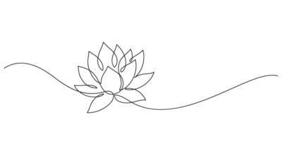 lotus blooming minimalist art religious style one line continuous vector