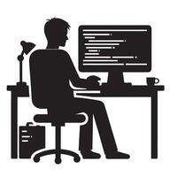silhouette programmer work on their computer in office vector