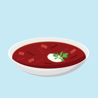 Plate with borscht, traditional dish, cuisines of the world, isolate on white vector