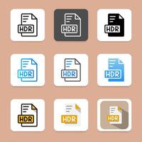 Set hdr document files type icons, can be used for websites, UI and interfaces. vector