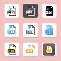 Set heic file format icons. extension, document file type and archive. Can be used for websites, UI and interface. vector