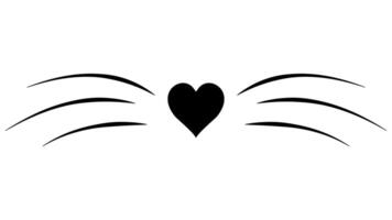 Cat whiskers meme, heart nose, icon love and care pets vector