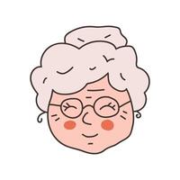 Smiling grandmother face. Flat illustration. Hand drawn design on white background. vector