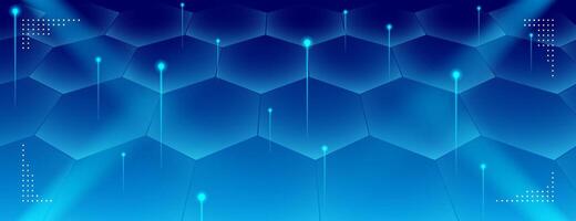 blue technology abstract background with hexagonal shapes and light vector