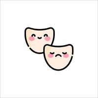 Two masks with faces on them, one with a smile and one with a frown vector