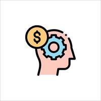 A person's head with a gear and a dollar sign vector