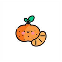 An orange with a leaf on it and a slice of fruit vector