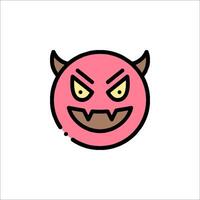 A pink devil face with horns and teeth vector