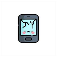 A broken cell phone icon with a broken screen vector