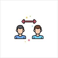 Two people are standing next to each other with arrows pointing to the left vector