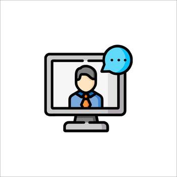 A man on a computer with a chat bubble vector