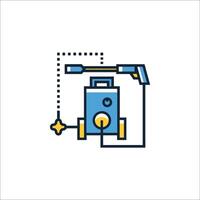 A blue and white icon of a machine with a hose vector