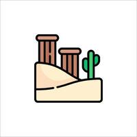 An icon of a desert with a cactus and two columns vector