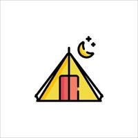 A yellow tent with a red roof and a moon vector