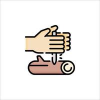 Hand cutting a log with a knife vector
