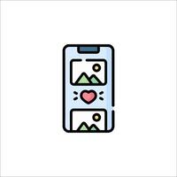 A phone with a heart on it and a picture of mountains vector