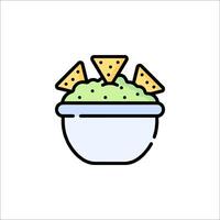 A bowl of guacamole with chips in it vector