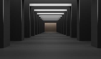 Empty corridor with many square arches in perspective view. Abstract architecture. Arch. Interior design. Step forward. Philosophical classic. Illuminated corridor. 3D illustration. photo