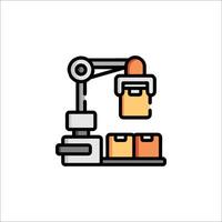 A robot is holding a box and a forklift is in the background vector