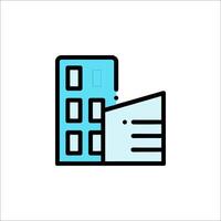 A building icon with a blue line vector