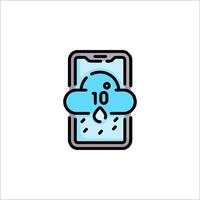 A phone with a cloud and rain drops on it vector