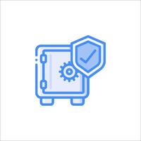 A blue icon of a safe with a check mark vector